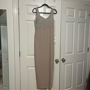 Patra Tan Cream Sheath Maxi Dress Sleeveless V-Neck Cocktail